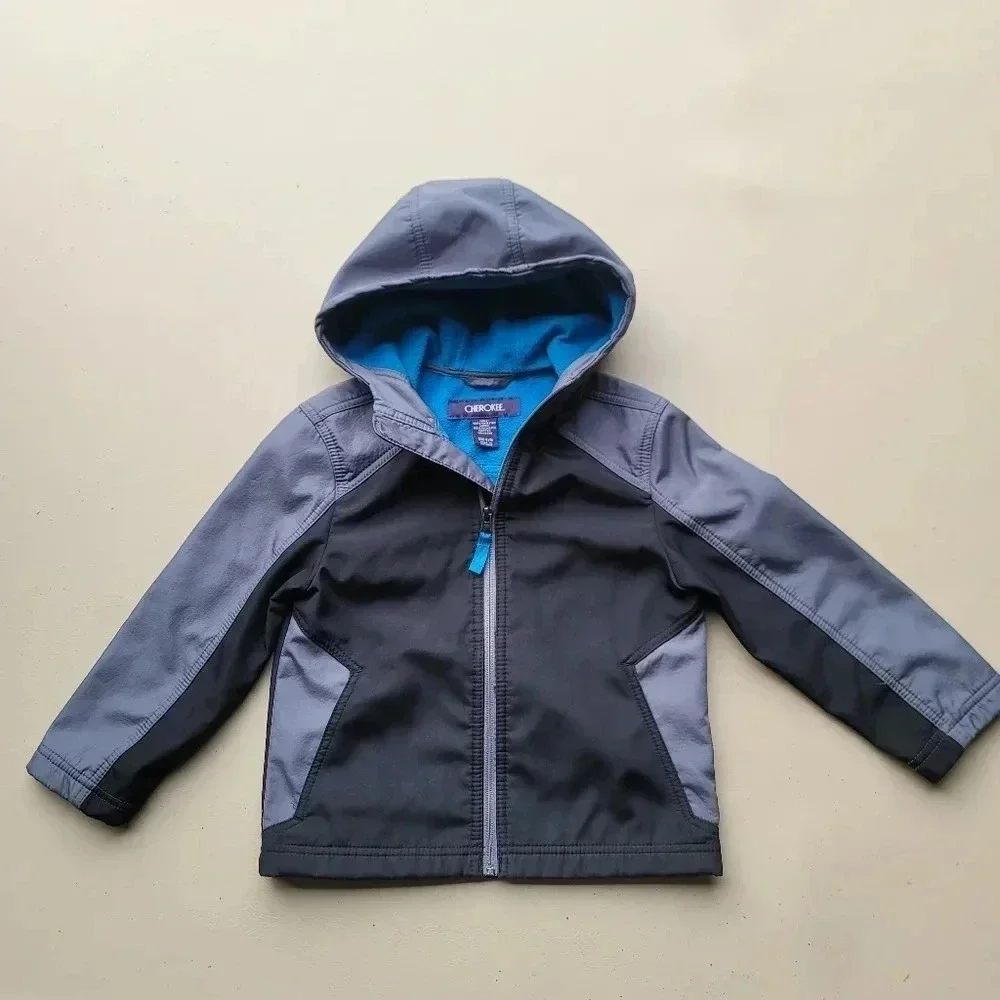 Cherokee Kids Boys Jacket Coat XS 4-5 Blue Fleece Lined Black Gray Full Zip